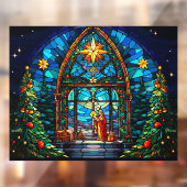 Glas-in-lood kerststal kerstmis kerk kunst raamsticker (Vel 2)