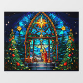 Glas-in-lood kerststal kerstmis kerk kunst raamsticker (Vel)