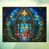 Glas-in-lood kerststal kerstmis kerk kunst raamsticker (Vel 3)