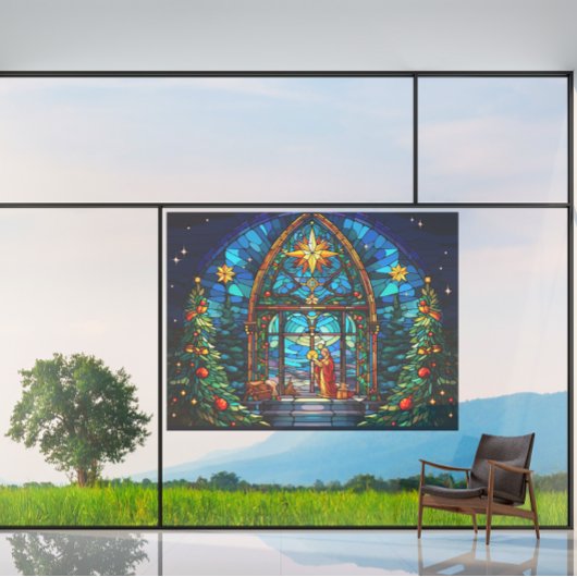 Glas-in-lood kerststal kerstmis kerk kunst raamsticker