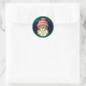Glas-in-lood kersttabbykat in roze muts ronde sticker (Tas)