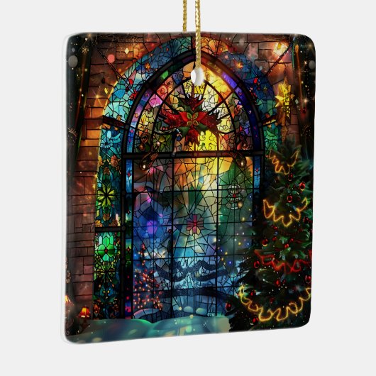 Glas in lood kerstversiering keramisch ornament (Rechts)