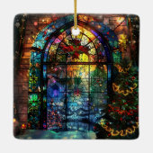 Glas in lood kerstversiering keramisch ornament (Achterkant)