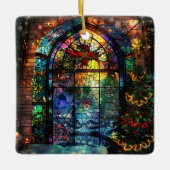 Glas in lood kerstversiering keramisch ornament (Voorkant)