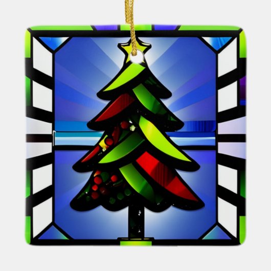 Glas in lood kerstversiering keramisch ornament (Voorkant)