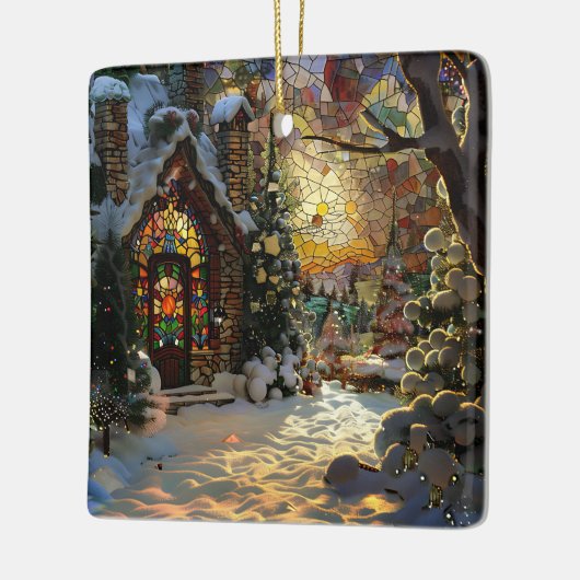 Glas in lood kerstversiering keramisch ornament (Links)