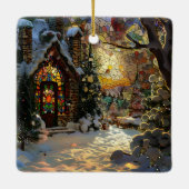 Glas in lood kerstversiering keramisch ornament (Achterkant)