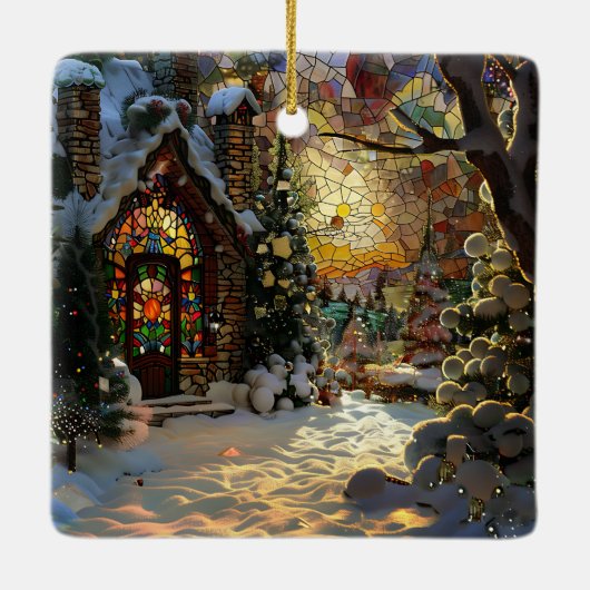 Glas in lood kerstversiering keramisch ornament (Achterkant)