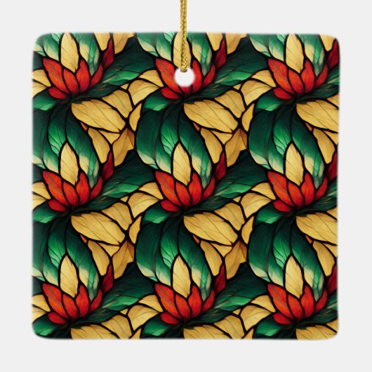 Glas in lood kerstversiering keramisch ornament (Achterkant)