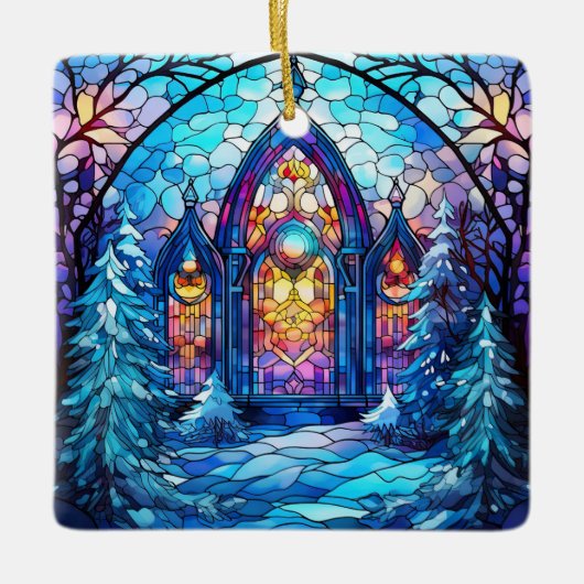 Glas in lood kerstversiering keramisch ornament (Voorkant)