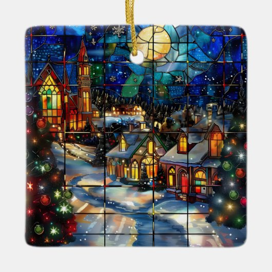 Glas in lood kerstversiering keramisch ornament (Voorkant)