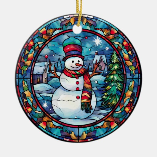 Glas in lood kerstversiering keramisch ornament (Voorkant)