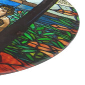 Glas in lood kijkt met dame die zit. snijplank (Hoek)