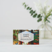 Glas in lood kijkt met dame die zit. visitekaartje (Staand voorkant)