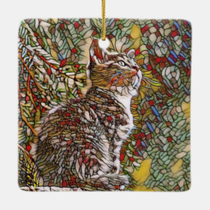 Glas in lood Kitten Keramisch Ornament