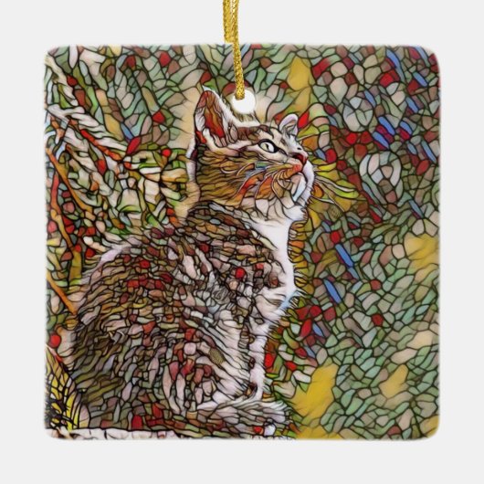 Glas in lood Kitten Keramisch Ornament (Voorkant)