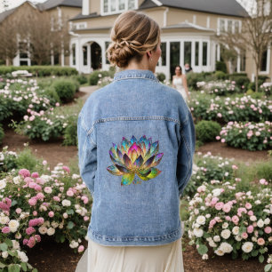 Glas-in-lood Kleurrijke Lotus Bloem Denim Jacket