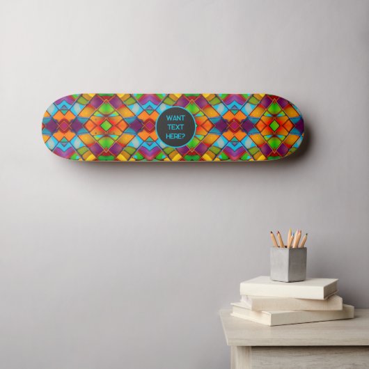 Glas in lood - Kleurrijke mozaïekTegel - Voeg Teks Persoonlijk Skateboard (Muurkunst (Horizontaal))