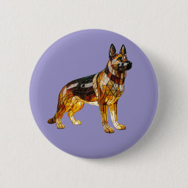 Glas-in-lood knoop met Duitse herder Ronde Button 5,7 Cm