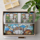 Glas in lood Koe met Bloemenkroon EK9L Decoupage Tissuepapier (Geschenk)