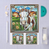 Glas in lood Koe met Bloemenkroon EK9L Decoupage Tissuepapier (Craft)