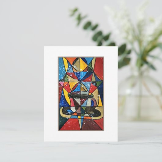 Glas in lood Koffie Mok Kunstwerk Acryl - Origina Feestdagenkaart (Staand voorkant)