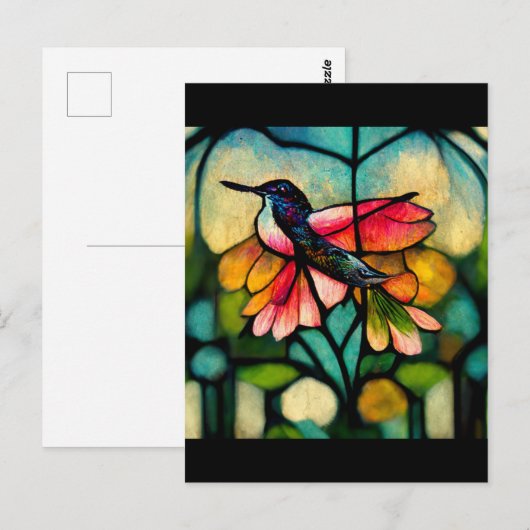 Glas in lood kolibrie briefkaart (Voorkant / Achterkant)