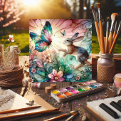 Glas in lood konijn en vlinder Christelijk Pasen Feestdagenkaart