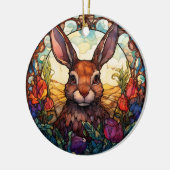 Glas in lood - Konijnenillustratie Keramisch Ornament (Links)