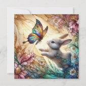 Glas in lood konijntje en vlinders paasfeest feestdagenkaart (Voorkant)