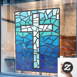 Glas in Lood Kruis Blauw Zwart Wit Raamsticker