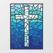 Glas in Lood Kruis Blauw Zwart Wit Raamsticker (Vel)