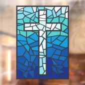 Glas in Lood Kruis Blauw Zwart Wit Raamsticker (Vel 2)