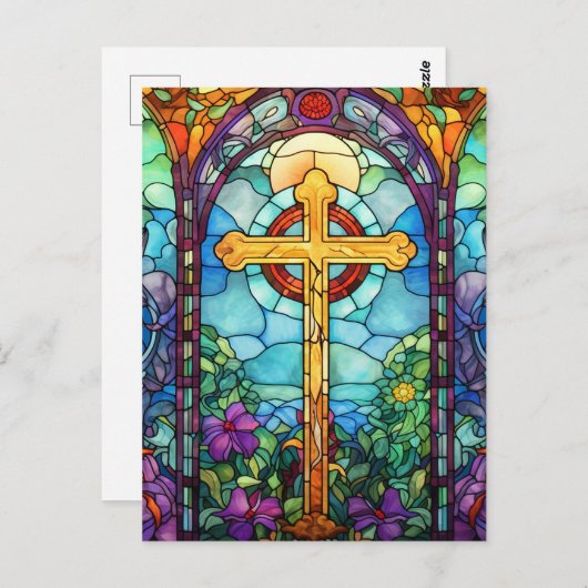 Glas in lood kruis briefkaart (Voorkant / Achterkant)