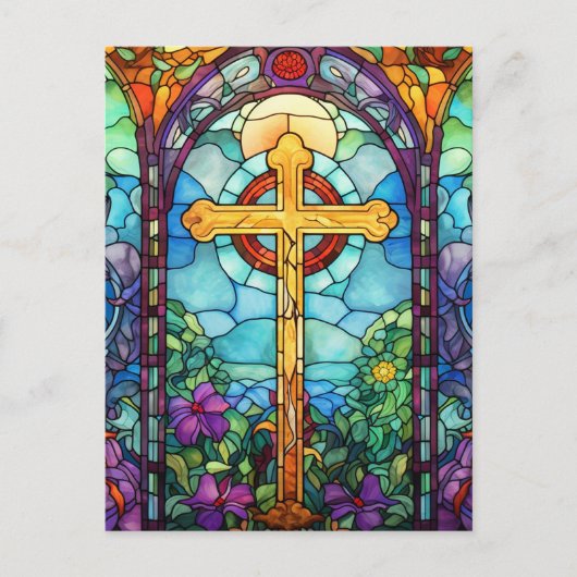 Glas in lood kruis briefkaart (Voorkant)