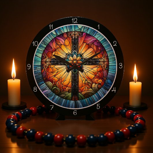 Glas in lood kruis grote klok