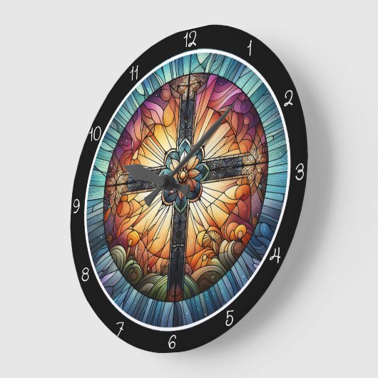 Glas in lood kruis grote klok (Hoek)