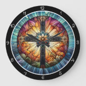 Glas in lood kruis grote klok (Voorkant)