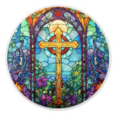 Glas in lood kruis keramische knop (Voorkant)