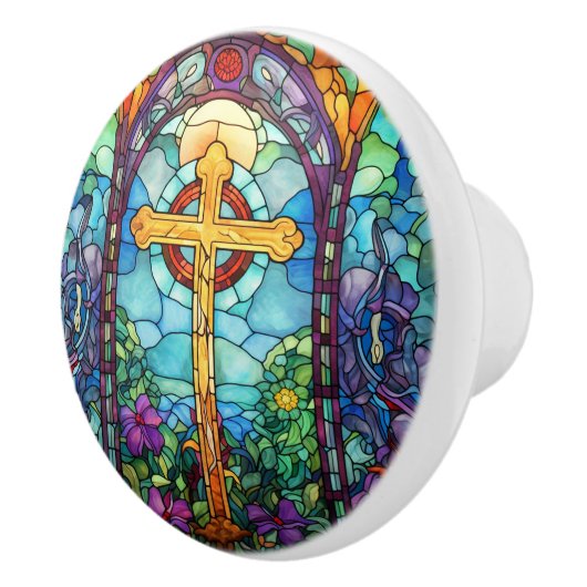 Glas in lood kruis keramische knop (Rechts)