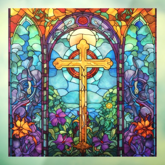 Glas in lood kruis raamsticker (Vel 3)