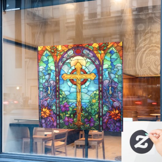 Glas in lood kruis raamsticker (Cafe Raam)