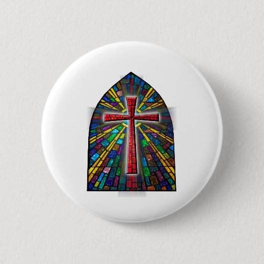 Glas in lood kruis ronde button 5,7 cm (Voorkant)