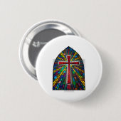 Glas in lood kruis ronde button 5,7 cm (Voorkant /achterkant)