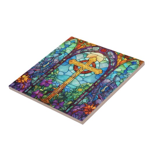 Glas in lood kruis tegeltje (Zijkant)