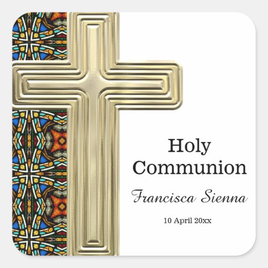 Glas in lood kruis vierkante sticker (Voorkant)