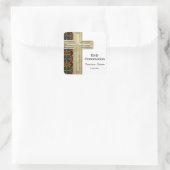 Glas in lood kruis vierkante sticker (Tas)