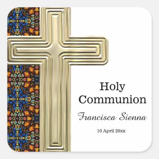 Glas in lood kruis vierkante sticker (Voorkant)