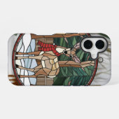 Glas in lood kunst, Glas in lood stijl herten kuns iPhone 16 Hoesje (Achterkant horizontaal)