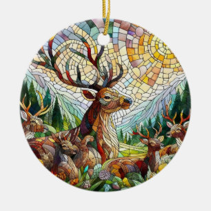 Glas in lood kunst, Glas in lood stijl herten kuns Keramisch Ornament